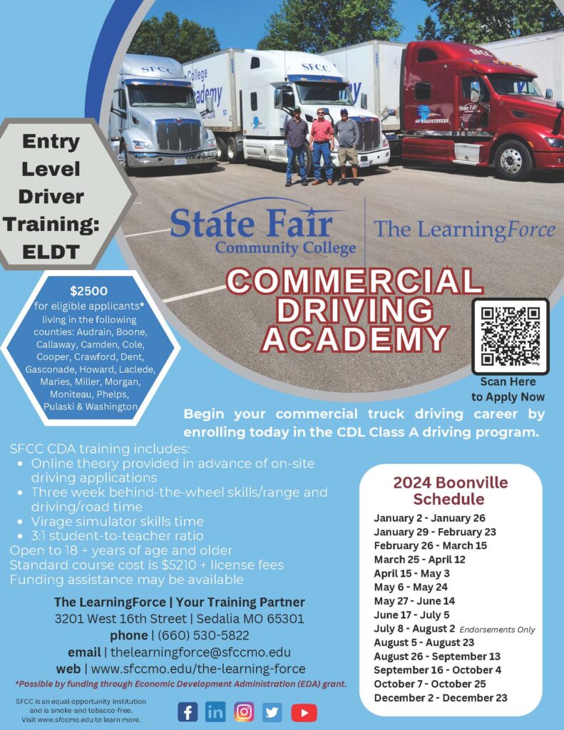 SFCC now enrolling Commercial Driving Academy Class A in Boonville